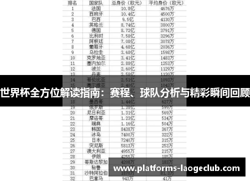 世界杯全方位解读指南：赛程、球队分析与精彩瞬间回顾